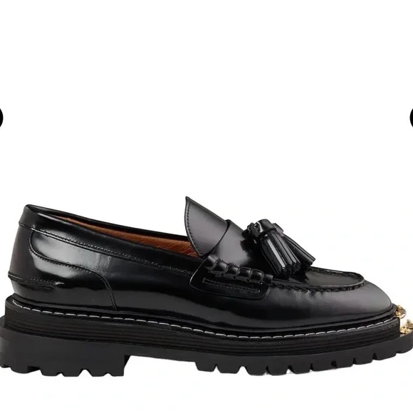 Sandro Black Tassel Loafers with Gold Accents - Picture 3 of 6